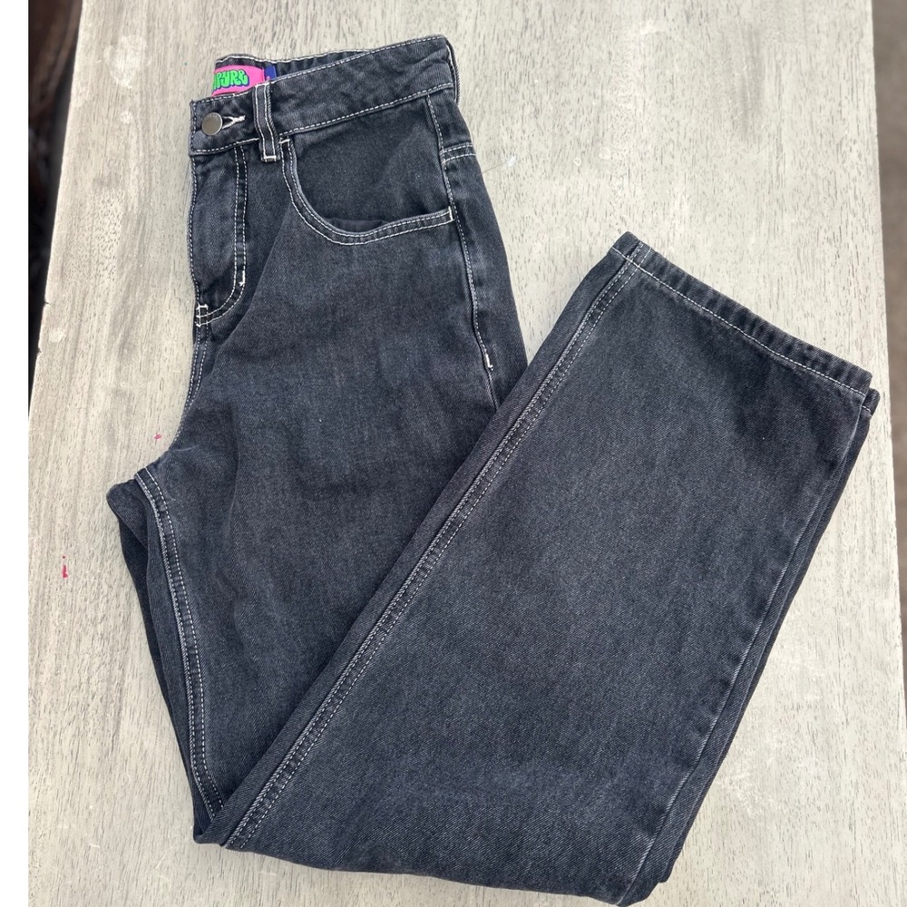 Empyre Loose Fit Skate Jeans Washed Black White Stitch Cotton Size 2